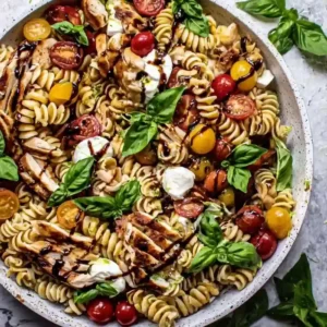 Easy Caprese Chicken Pasta Salad