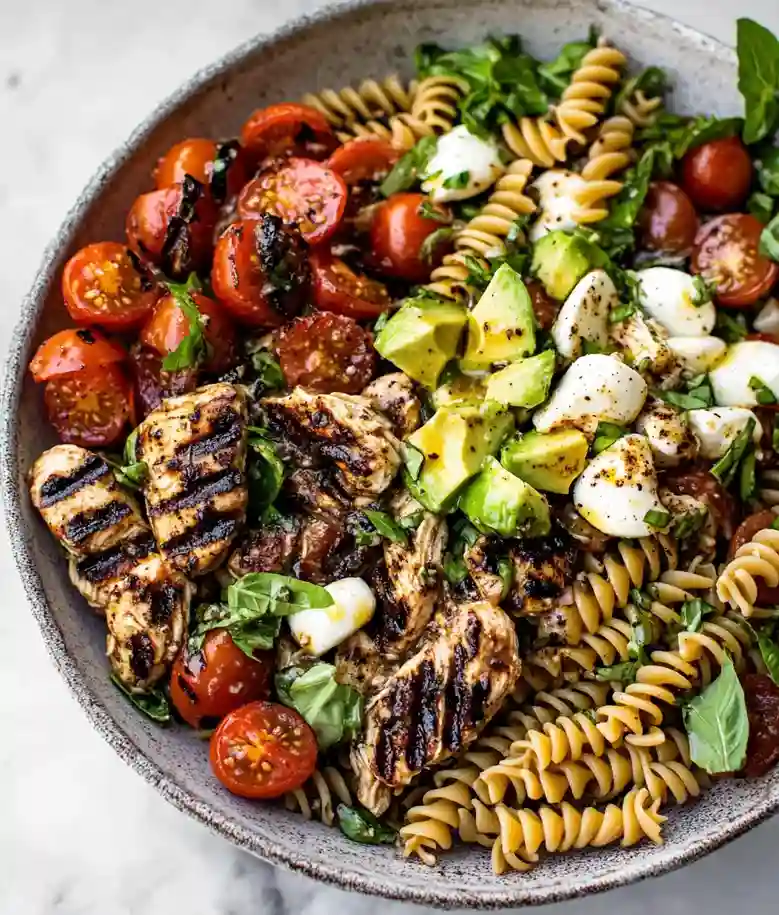 Easy Caprese Chicken Pasta Salad