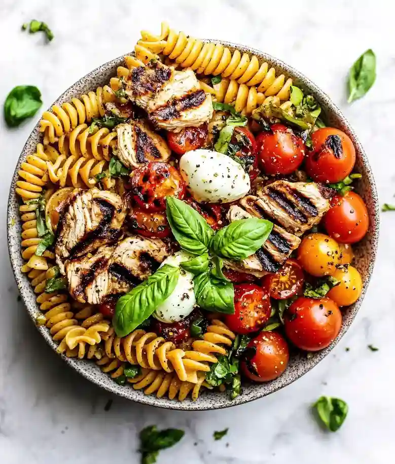 Easy Caprese Chicken Pasta Salad