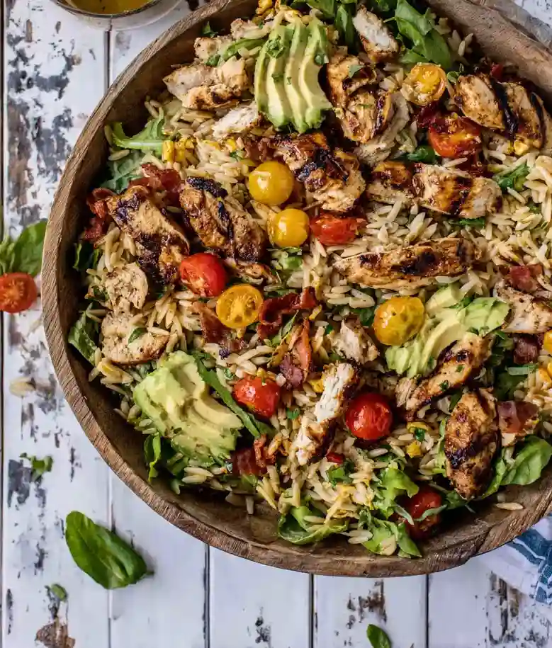 Grilled Chicken Avocado Orzo Salad