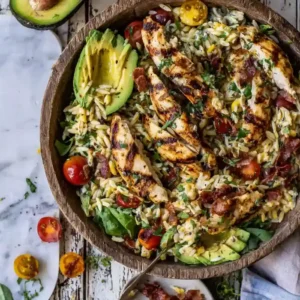 Grilled Chicken Avocado Orzo Salad