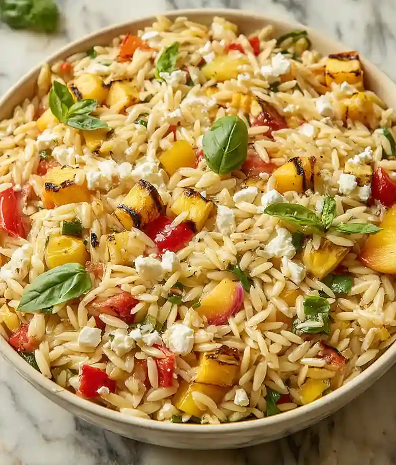 Grilled Vegetable Orzo Salad with Peaches