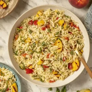 Grilled Vegetable Orzo Salad with Peaches