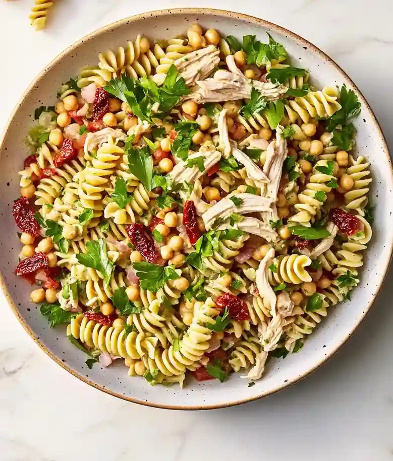 High Protein Tuscan Chicken Pasta Salad
