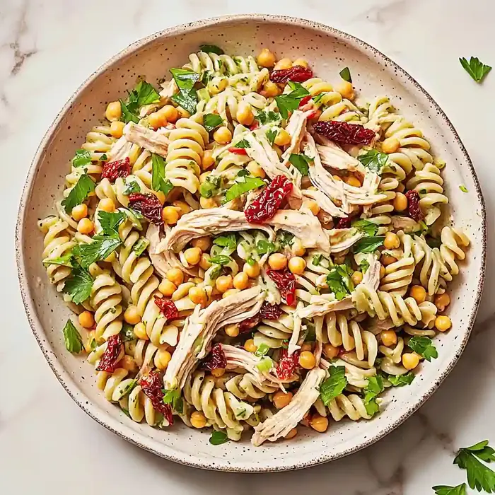 High Protein Tuscan Chicken Pasta Salad