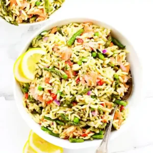 Lemony Salmon Asparagus Orzo Salad