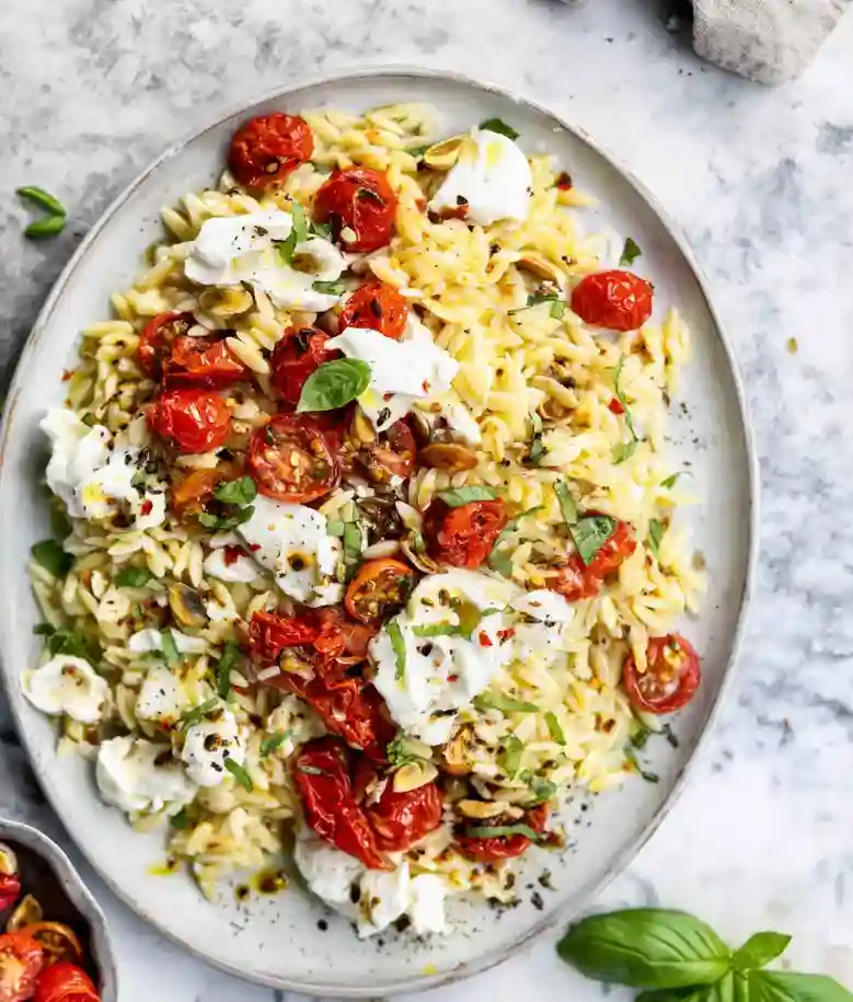 Roasted Tomato Vinaigrette Orzo Salad