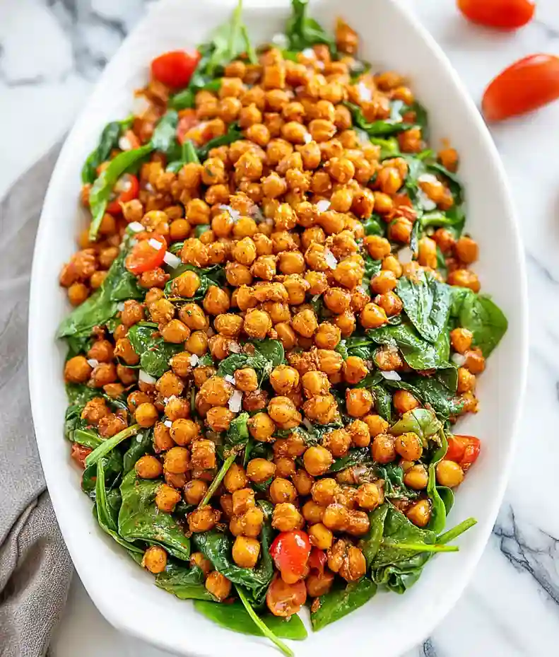 Spinach Salad with Spiced Chickpeas