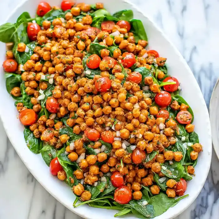 Spinach Salad with Spiced Chickpeas