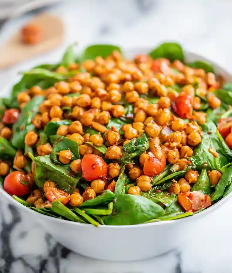 Spinach Salad with Spiced Chickpeas