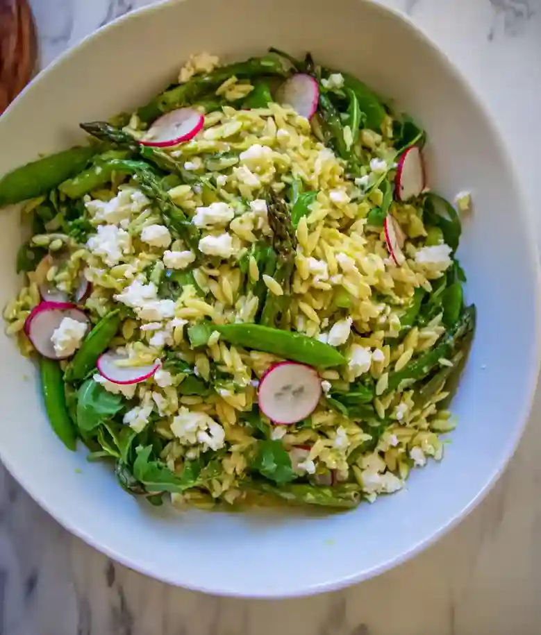 Spring Orzo Salad with Snow Peas