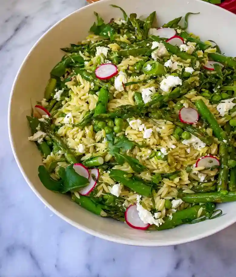 Spring Orzo Salad with Snow Peas