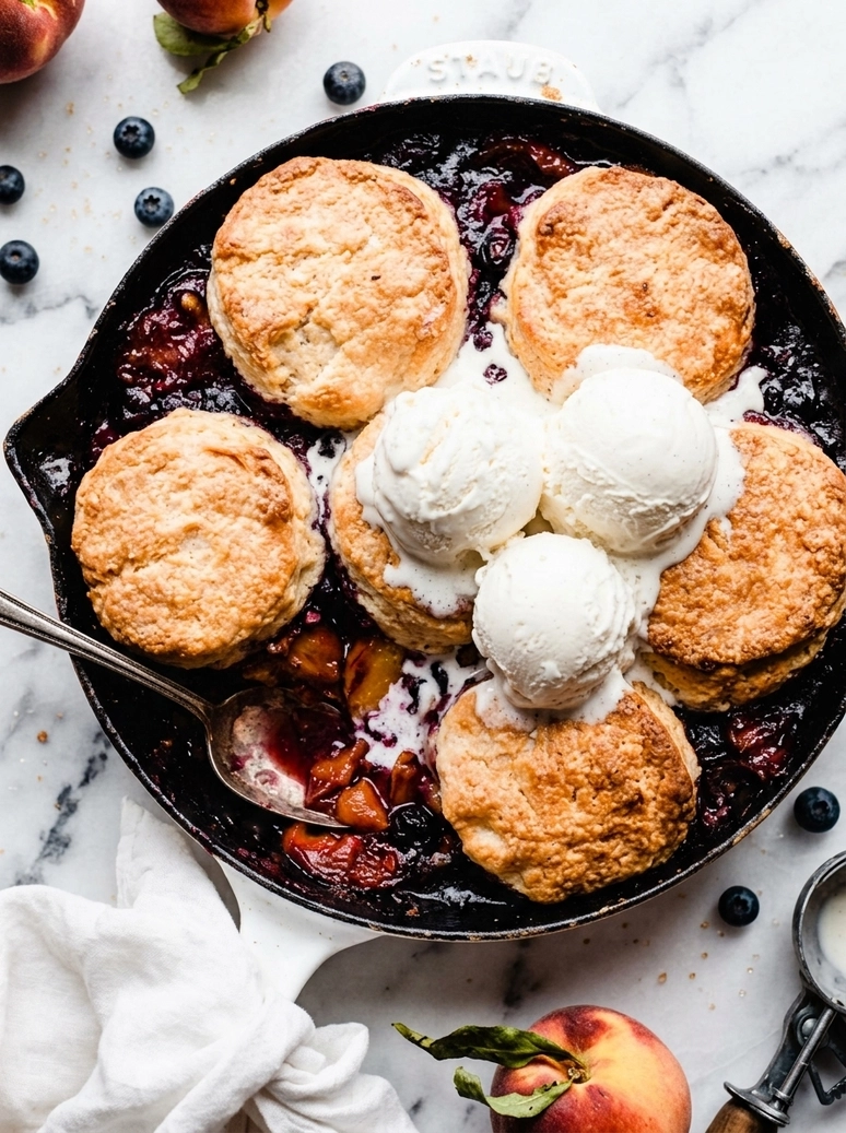 Blueberry Peach Cobbler with Biscuits - 1