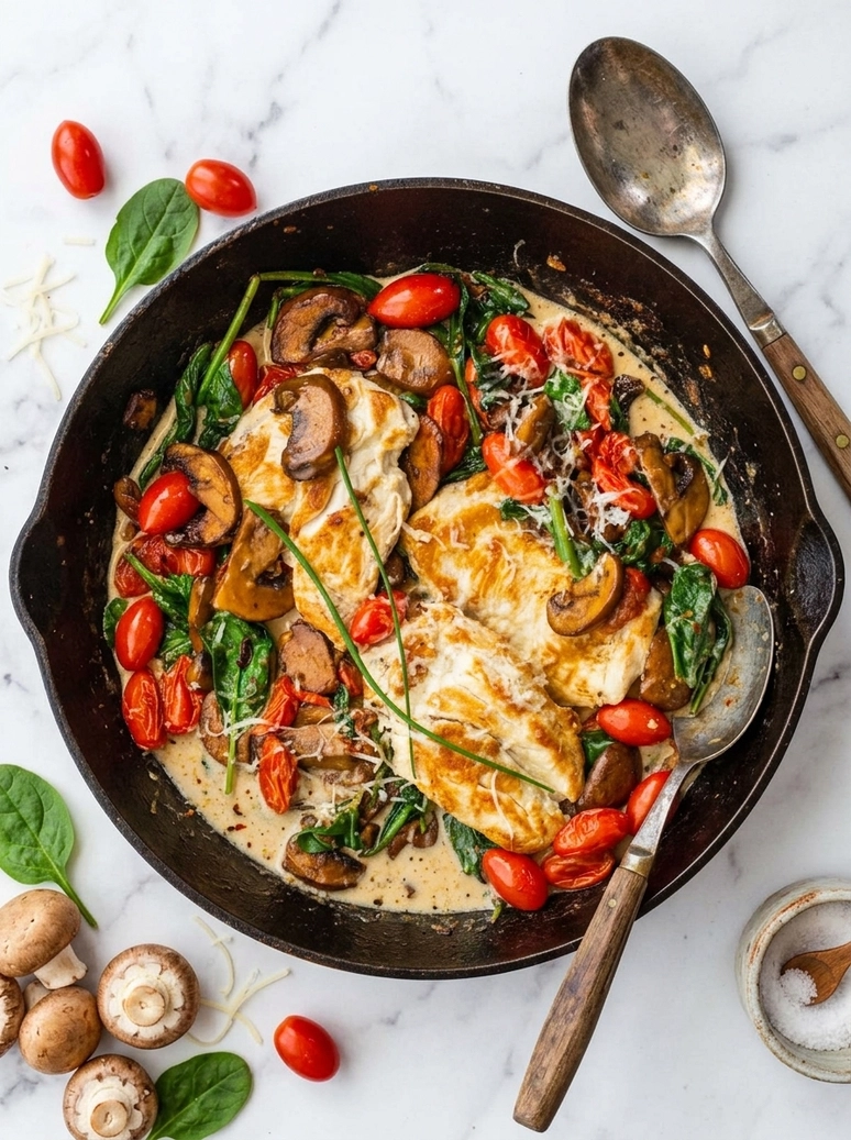 Creamy Chicken Mushroom Spinach Skillet - 1
