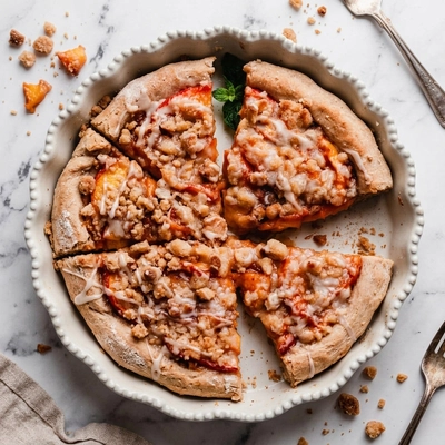 delicious peach cobbler dessert pizza