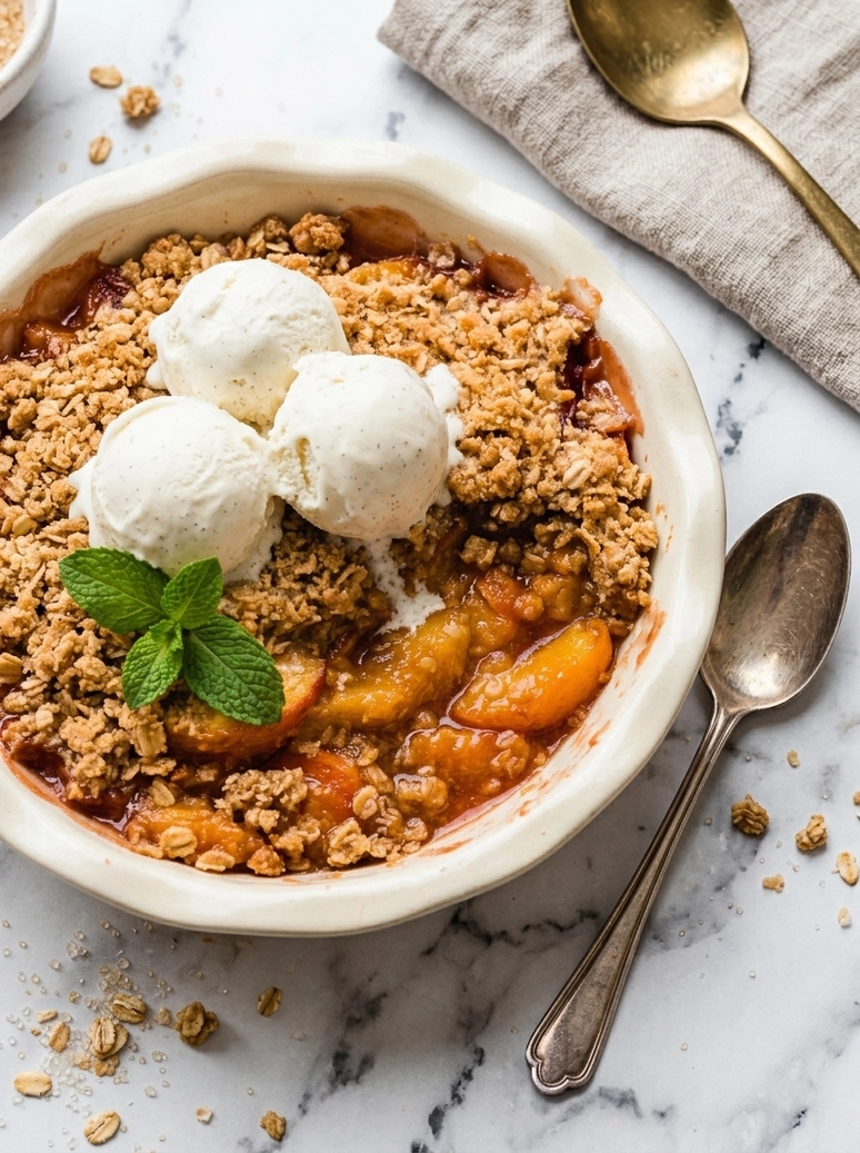 easy peach crisp with oat topping - 2